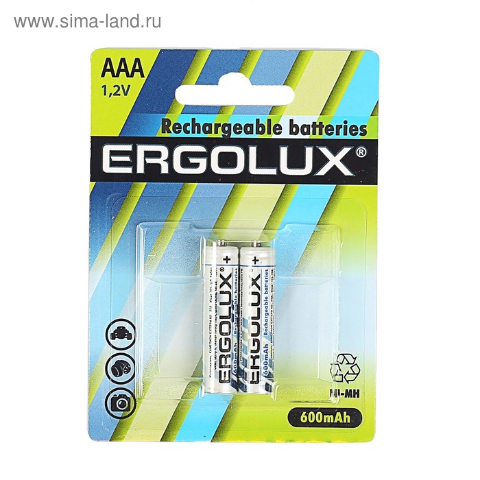 Аккумулятор Ergolux, Ni-Mh, AAA, HR03-2BL (NH-AAA600BP2), 1.2В, 600 мАч, блистер, 2 шт. - Фото 1