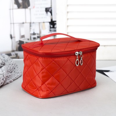 Косметичка-сундучок, отдел на молнии, зеркало, цвет красный