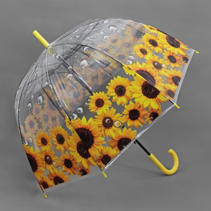Зонт - трость полуавтоматический «Подсолнухи», 8 спиц, R = 42 см, цвет жёлтый