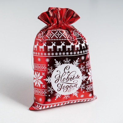 Мешочек подарочный парча «С Новым годом», 16×24 см ± 1.5 см