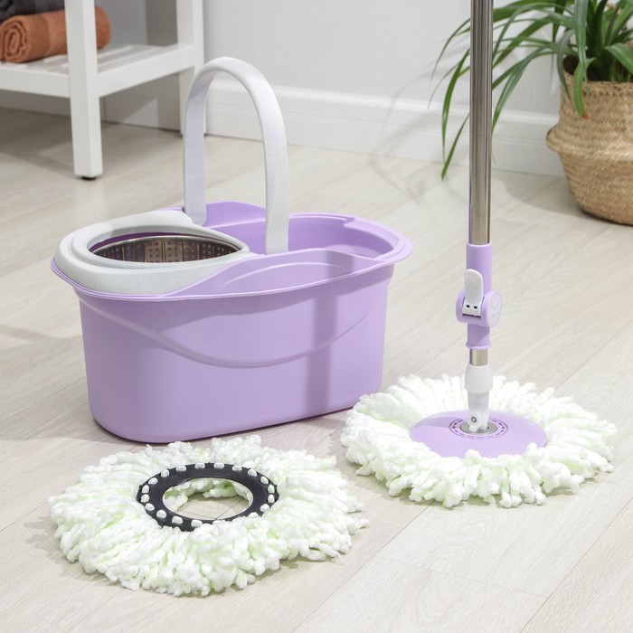 Швабра с отжимом и ведро с металлической центрифугой, 14 л, запасная насадка из микрофибры, цвет МИКС