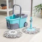 Набор для уборки: ведро на колёсиках с металлической центрифугой 14 л, швабра, запасная насадка из микрофибры, цвет МИКС - Фото 2