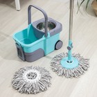 Набор для уборки: ведро на колёсиках с металлической центрифугой 14 л, швабра, запасная насадка из микрофибры, цвет МИКС - Фото 3