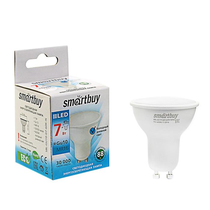 Лампа светодиодная Smartbuy, MR16, 7 Вт, GU10, 6000 К, холодный белый - Фото 1