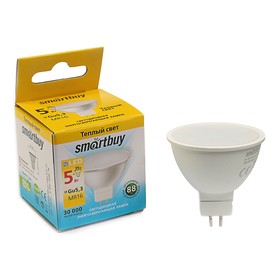 Лампа cветодиодная Smartbuy, MR16, 5 Вт, GU5.3, 3000 К, теплый белый