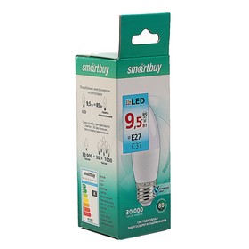 Лампа светодиодная Smartbuy, Е27, C37, 9.5 Вт, 4000К, свечение белое (комплект 2 шт)