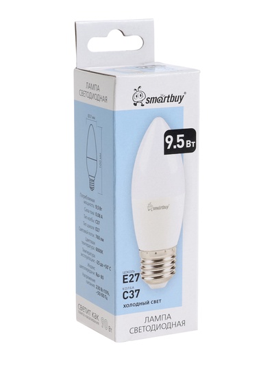 Лампа светодиодная Smartbuy, E27, C37, 9.5 Вт, 6000 К, холодный белый свет
