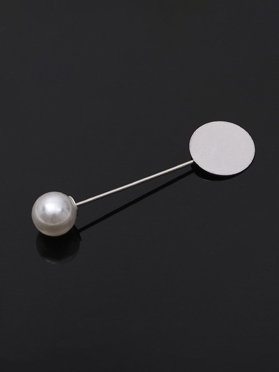 Основа «Брошь-игла» с бусиной d=1 см (набор 5 шт.), L=5 см, площадка 1.5 см, цвет серебро