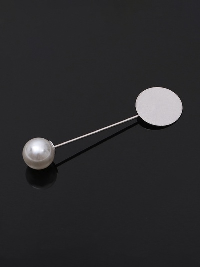 Основа «Брошь-игла» с бусиной d=1 см (набор 5 шт.), L=5 см, площадка 1.5 см, цвет серебро