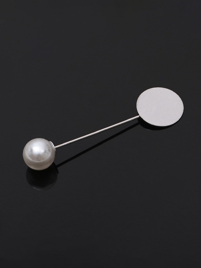 Основа «Брошь-игла» с бусиной d=1 см (набор 5 шт.), L=5 см, площадка 1.5 см, цвет серебро - Фото 1