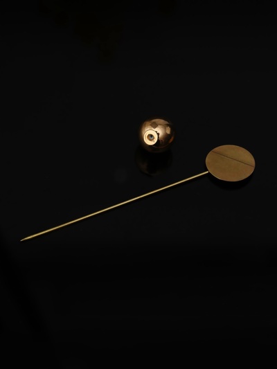 Основа «Брошь-игла» с шариком d=1.2 см (набор 5 шт.), L=7 см, площадка 1.5 см, цвет золото