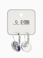 Серьги со стразами «Яркая классика», в обрамлении, тёмно-синие в серебре, d=1.6 см  (артикул 3567958)  большой выбор товаров оптом и в розницу по низким ценам с доставкой