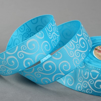 Лента репсовая «Узоры», 25 мм, 23 ± 1 м, цвет голубой/белый №11