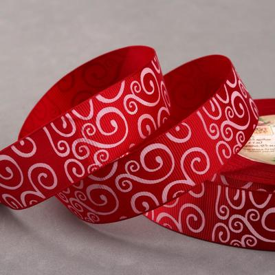 Лента репсовая «Узоры», 25 мм, 23 ± 1 м, цвет бордовый/белый №58