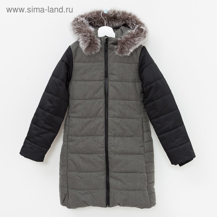 Куртка утепленная (пальто) Дара 40800-81 черный/серый меланж, рост 134 см - Фото 1