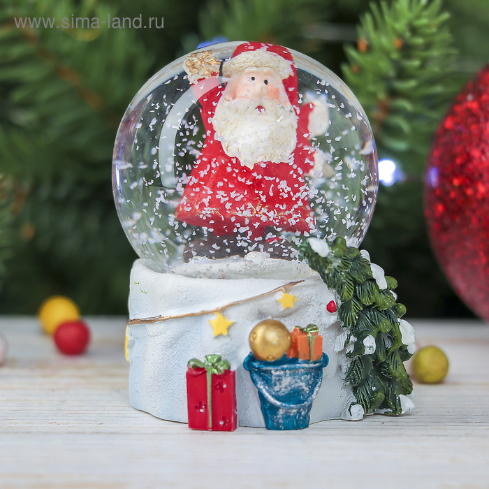 Сувенир полистоун водяной шар "Привет, Дед Мороз" 6,5х5х5 см - Фото 1