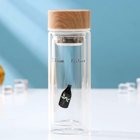 Бутылка двойное стекло «Воздушность», с ситом, 300 мл, h=18,5 см, рисунок МИКС