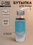 Бутылка для воды «Хитрый котик», 300 мл, h=17 см, в чехле, стекло, рисунок МИКС - Фото 1