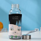 Бутылка для воды стеклянная в чехле «Хитрый котик», 300 мл, h=17 см, рисунок МИКС - фото 8406498