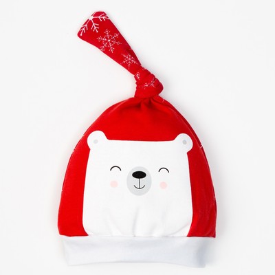 Чепчик (шапочка) "Новогодний медвежонок", размер 46, 6-9 мес, 100% хл, интерлок