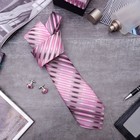 Набор мужской "Стиль" галстук 145*5см самовяз, запонки, полосы узкие, цвет розово-серый - Фото 1