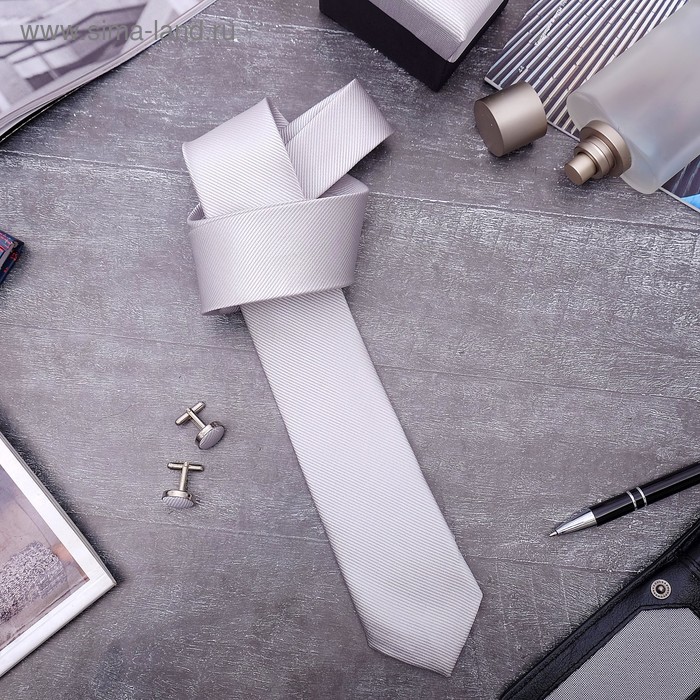 Набор мужской "Премьер" галстук 145*5см самовяз, запонки, тонкая полоска, цвет серый - Фото 1