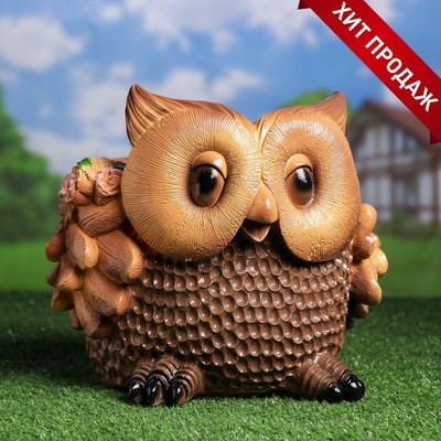 Декоративное кашпо для цветов «Сова», 2.8 л, 30×31×26 см, гипс, коричневое