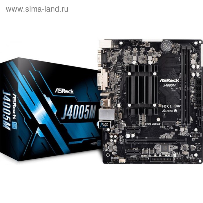 Материнская плата Asrock J4005M 2xDDR4 mATX AC`97 8ch(7.1) GbLAN+VGA+DVI+HDMI - Фото 1