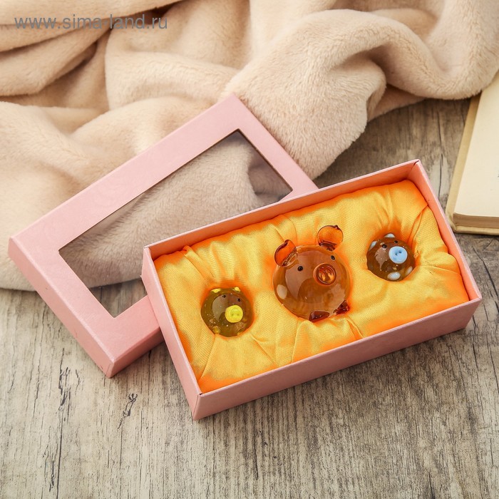 Сувенир стекло "Поросята" набор 3 шт 2,5х2,5х2,5 3,7х4,3х4 см 4х14,5х8 см - Фото 1