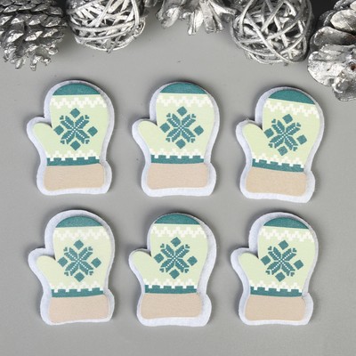 Декор для творчества дерево, войлок «Варежки» набор 6 шт. 4×3.2 см