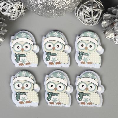 Декор для творчества дерево, войлок «Совёнок в шапочке» набор 6 шт. 3.8×3.1 см