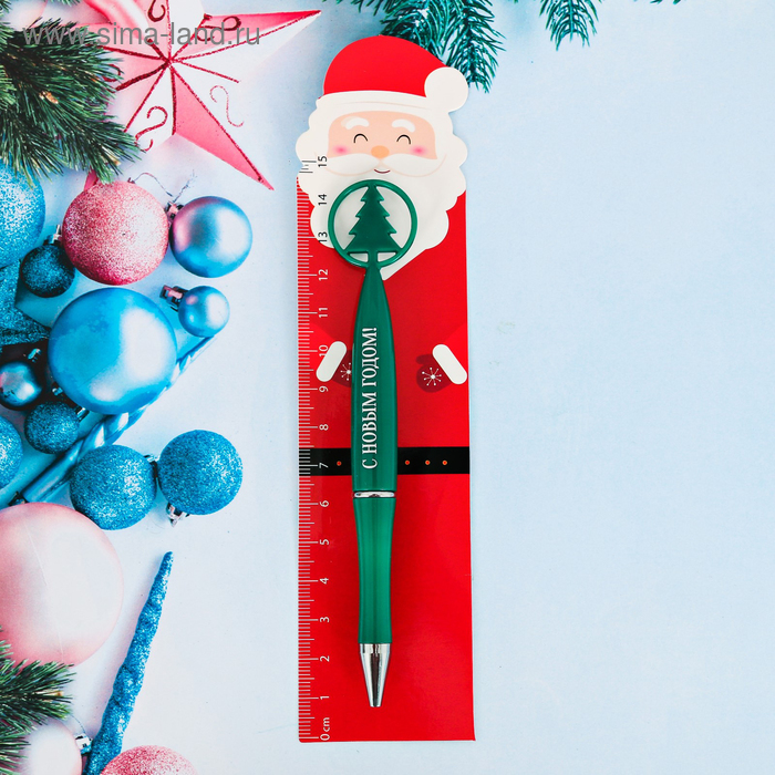 Ручка с линейкой "Счастливый Дед Мороз" - Фото 1