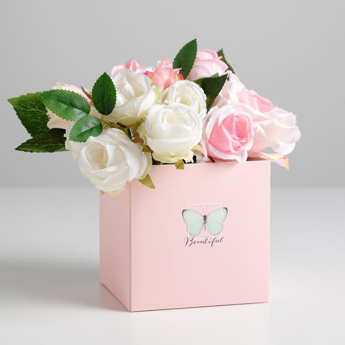 Коробка подарочная для цветов с PVC крышкой, упаковка, «Beautiful», 12 х 12 х 12 см