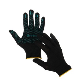 Перчатки, х/б, вязка 7 класс, 4 нити, размер 9, с ПВХ точками, чёрные, Greengo Ош