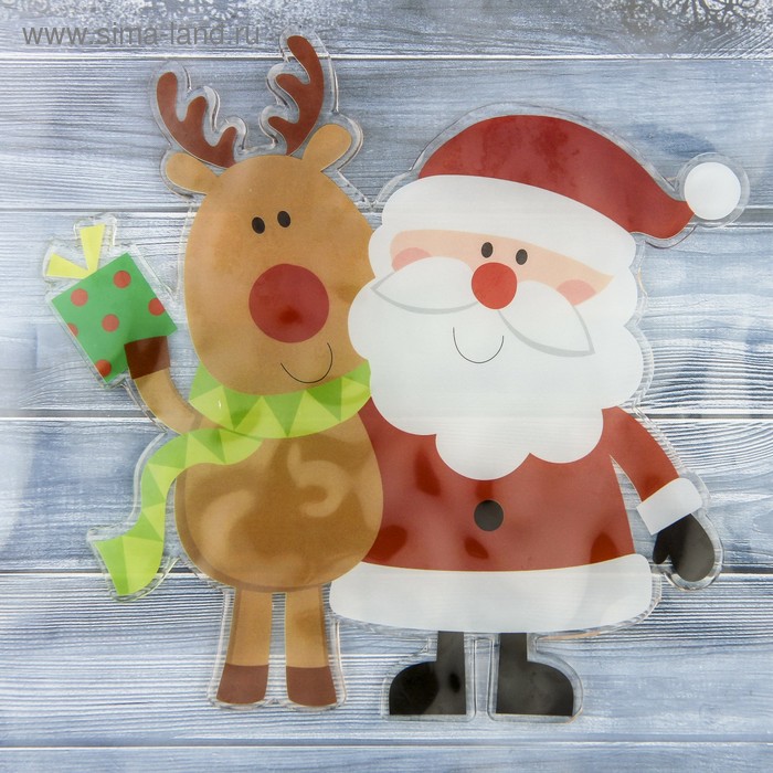 Наклейка на стекло "Дед Мороз с оленем" 16,5х16,5 см - Фото 1