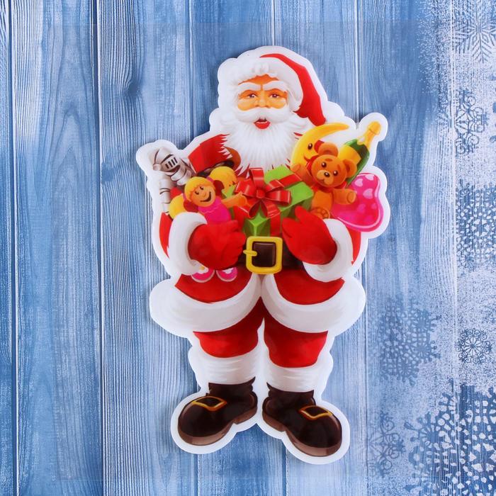 Наклейка на стекло "Дед Мороз с игрушками" 11х17,5 см, красный - фото 1913597685