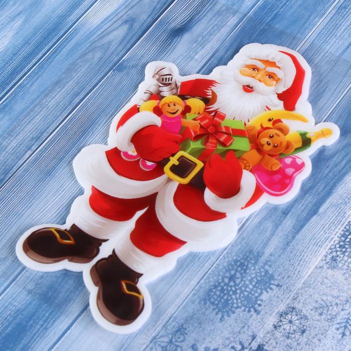 Наклейка на стекло "Дед Мороз с игрушками" 11х17,5 см, красный - фото 1913597686
