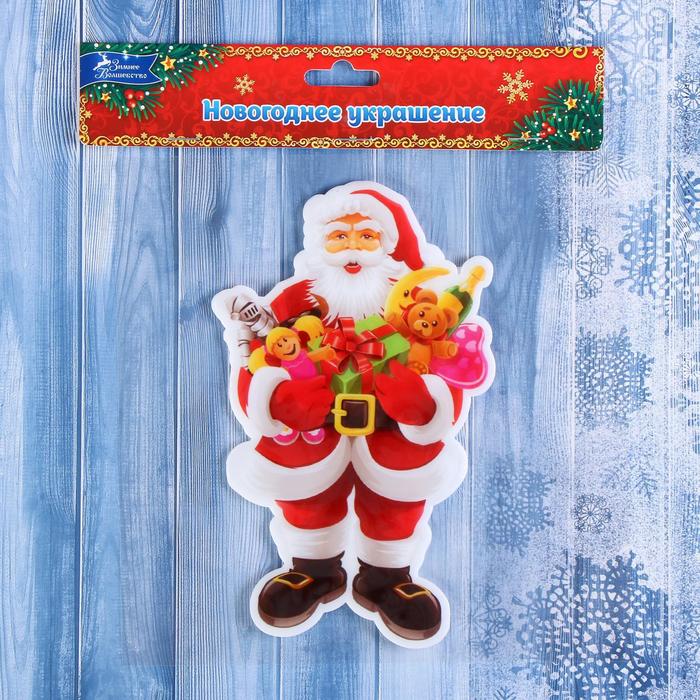 Наклейка на стекло "Дед Мороз с игрушками" 11х17,5 см, красный - фото 1913597687