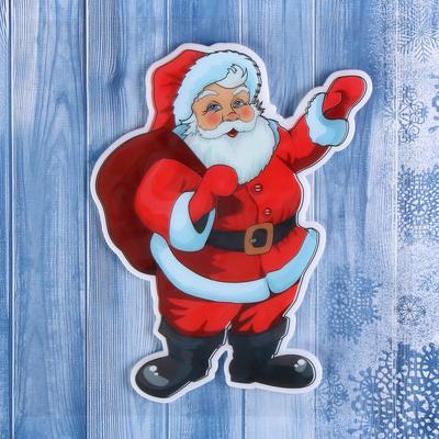 Наклейка на стекло "Дед Мороз с мешком подарков" 13,5х17,5 см, красный