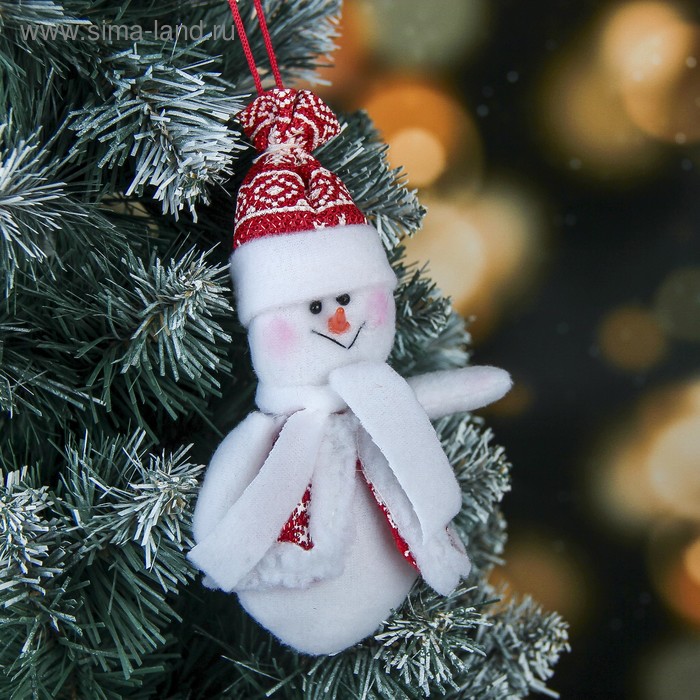 Мягкая подвеска "Снеговик в кафтане и шапке" 12 см красно-белый - Фото 1