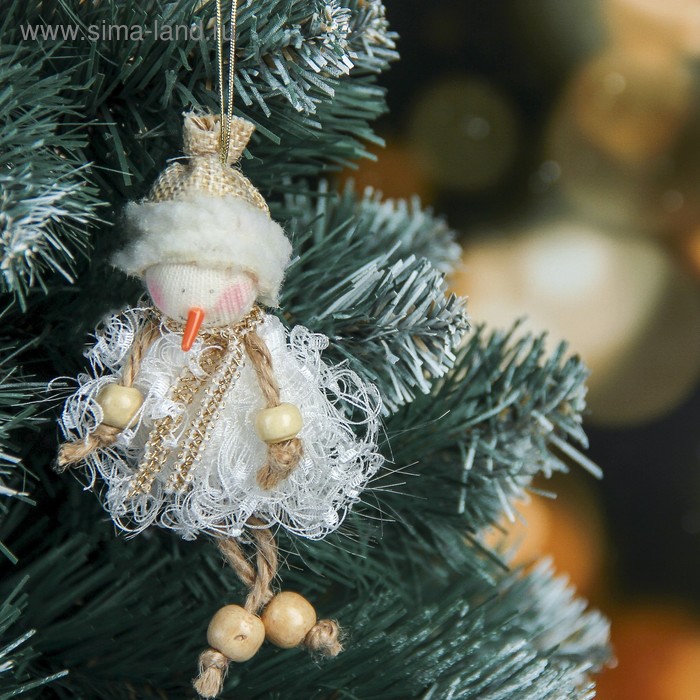 Мягкая подвеска "Снеговик в кудрявой шубке" 13 см белый - Фото 1