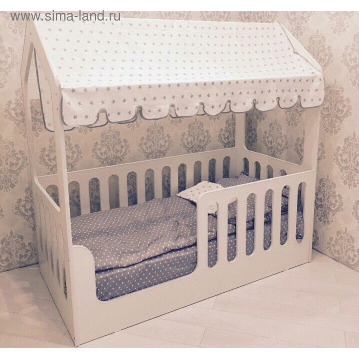 Детская кровать-домик без ящика, белый, 800х1600, текстиль 2 - Фото 1