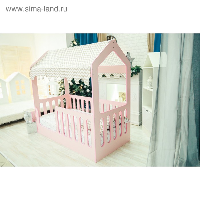 Детская кровать-домик без ящика, розовый, 800х1600, текстиль 1 - Фото 1