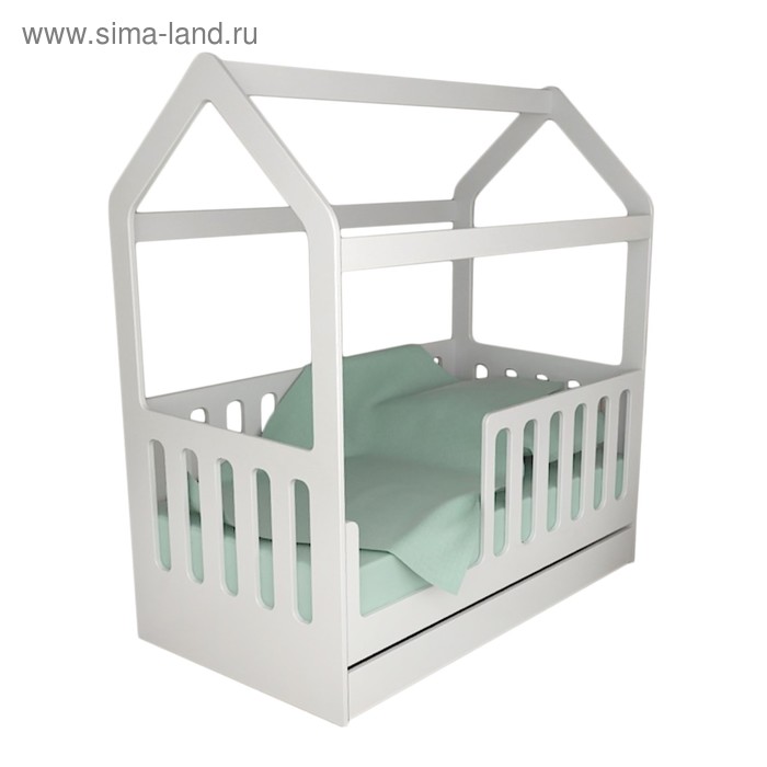 Детская кровать-домик с ящиком, белый, 800 × 1600 мм - Фото 1