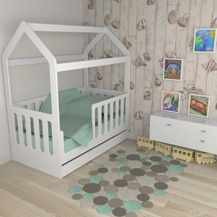 Детская кровать-домик с ящиком, белый, 800 × 1600 мм - фото 1927405001