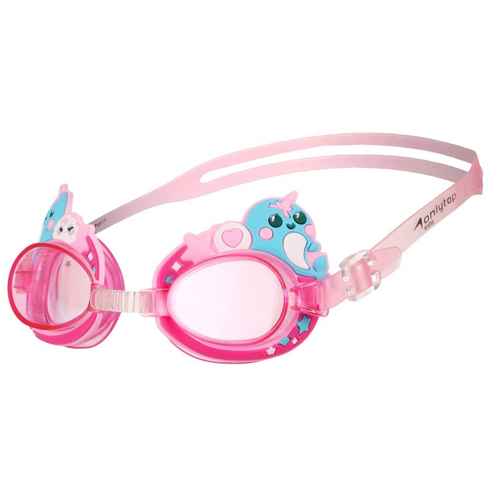 Очки для плавания детские ONLYTOP «Нарвалы», беруши, цвет розовый - Фото 1