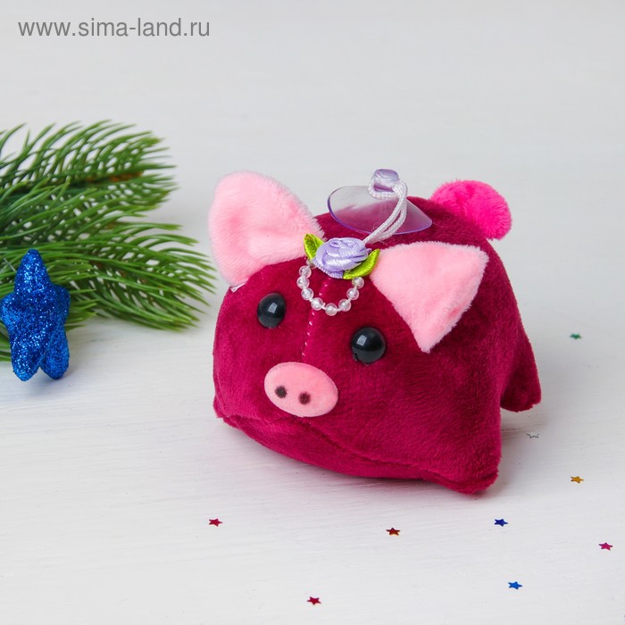 Мягкая игрушка-присоска "Свинка", на голове роза, цвета МИКС - Фото 1