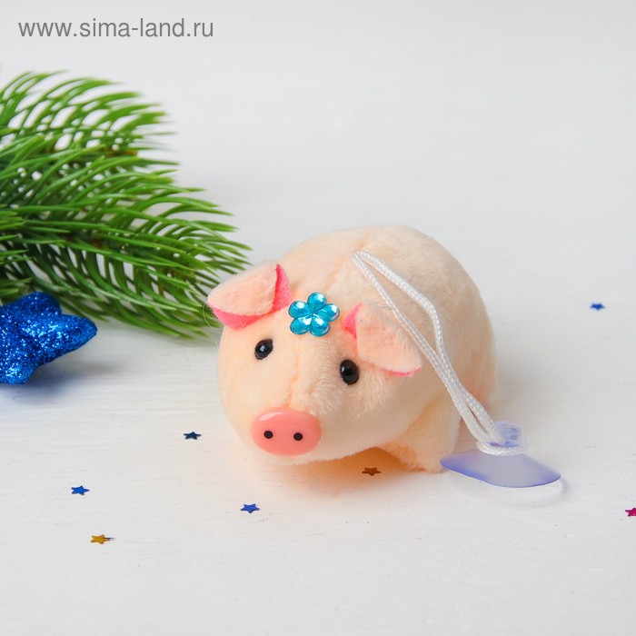 Мягкая игрушка-присоска "Свинка", цветочек на голове, цвета МИКС - Фото 1