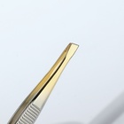 Пинцет скошенный, широкий, 9 см, цвет серебристый/золотистый, RU-0142 - фото 24634247