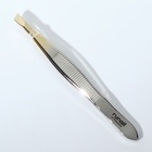 Пинцет скошенный, широкий, 9 см, цвет серебристый/золотистый, RU-0142 - фото 24634248